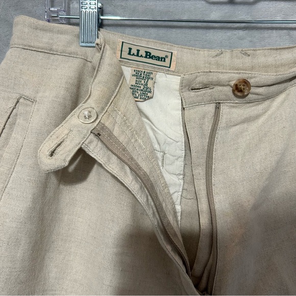 LL Bean Pants Womens 12 Beige Premium Washable Linen Pull On High Rise Wide Leg - Picture 3 of 9